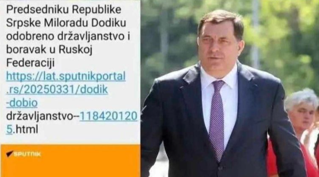 JE LI STVARNO BILA GREŠKA: Sputnjik objavio, pa obrisao vijest da je Dodik dobio rusko državljanstvo JE LI STVARNO BILA GREŠKA: Sputnjik objavio, pa obrisao vijest da je Dodik dobio rusko državljanstvo